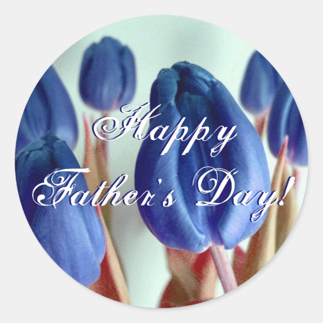 Happy Father's Day Blue Tulips Runder Aufkleber (Vorderseite)