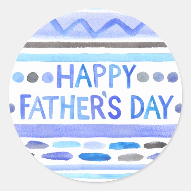 Happy Father's Day Blue Watercolor Streifen Runder Aufkleber (Vorderseite)