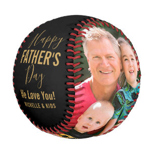 Happy Father's Day Family Foto Goldener Skriptname Baseball