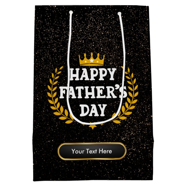 Happy Father's Day Glam Gold Sparkle Mittlere Geschenktüte (Rückseite)
