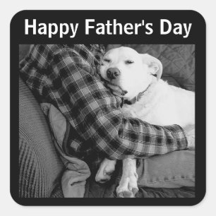 Happy Father's Day Hund Schnupfen mit Vater Foto Quadratischer Aufkleber