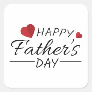 Happy Father's Day Text Kunst mit Herzen Quadratischer Aufkleber