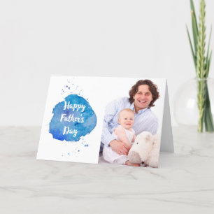 Happy Father's Day Watercolor Splash Custom Foto Karte