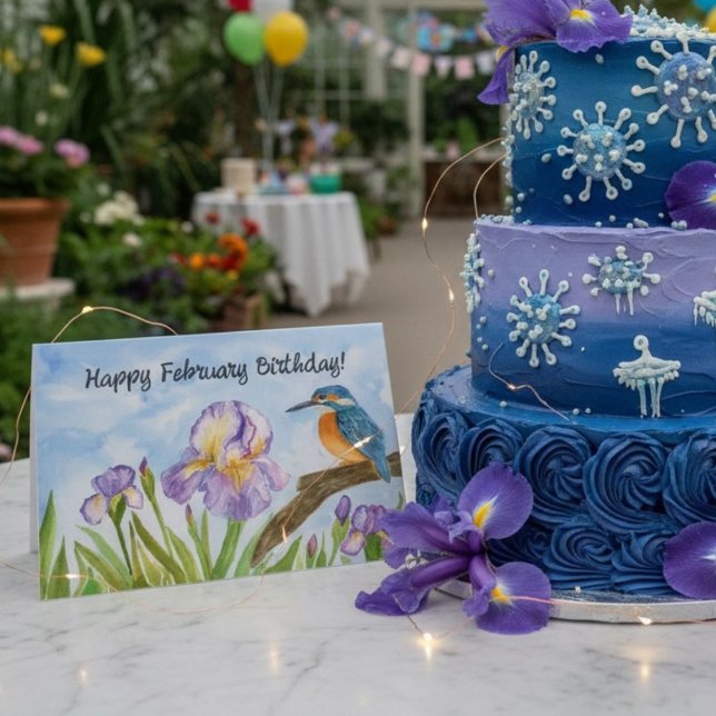 Happy February Birthday Kingfisher with Iris Karte (Von Creator hochgeladen)