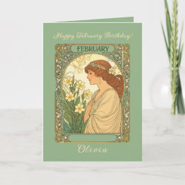 Happy February Birthday Primrose Flowers Art Nouve Karte