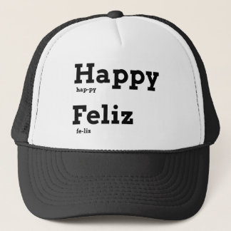 Happy Feliz Educational Fashion Language Flashcard Truckerkappe