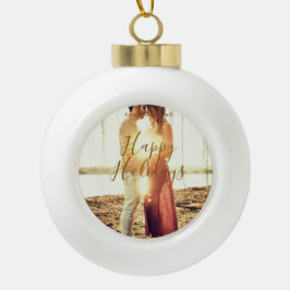 Happy Ferien braun hinzufügen Pärchen Foto Datum m Keramik Kugel-Ornament