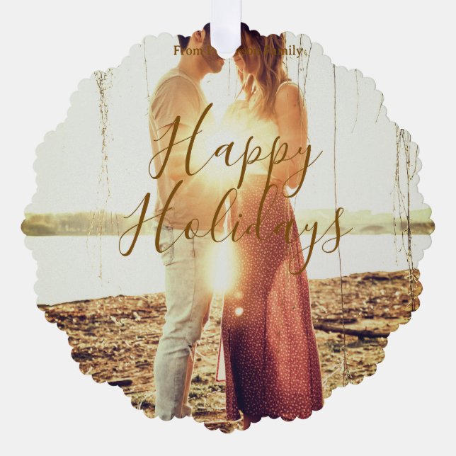 Happy Ferien braun hinzufügen Pärchen Foto Datum m Ornament Karte (Vorderseite)