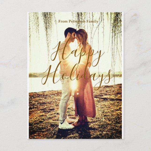 Happy Ferien braun hinzufügen Pärchen Foto Datum m Postkarte (Vorderseite)