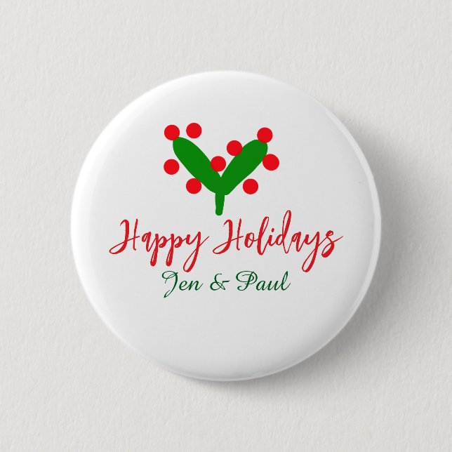 Happy Ferien grünes rotes Paar Name grünes Blatt Button (Vorderseite)