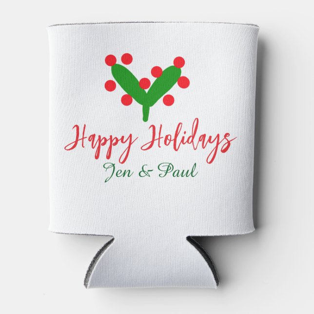 Happy Ferien grünes rotes Paar Name grünes Blatt Dosenkühler (Vorderseite)