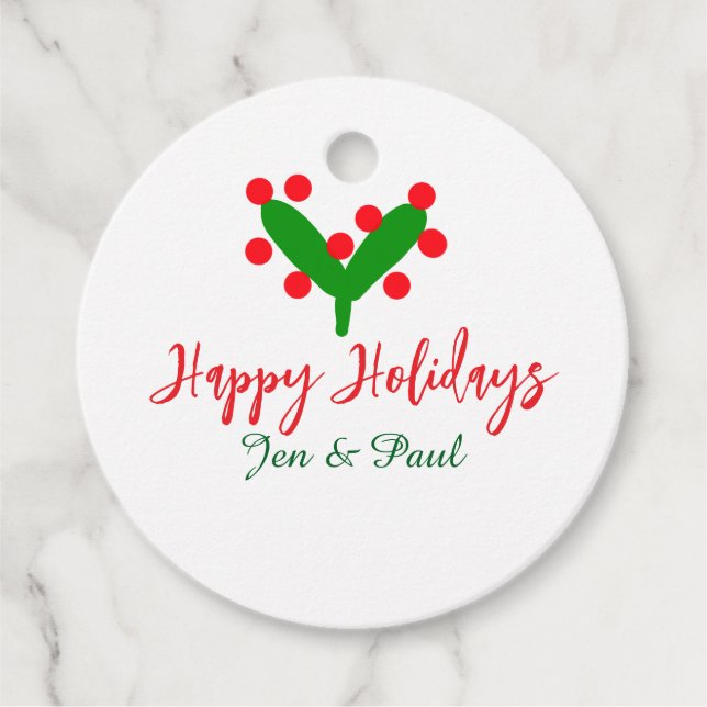 Happy Ferien grünes rotes Paar Name grünes Blatt Geschenkanhänger (Vorderseite)