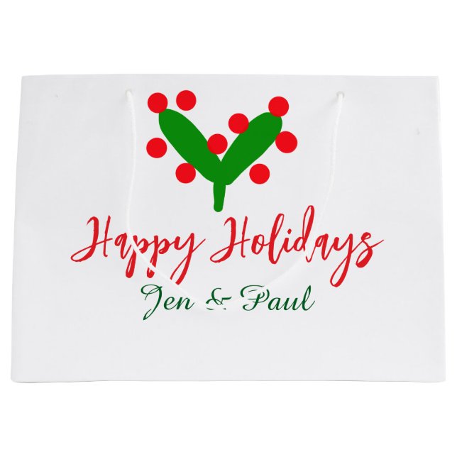 Happy Ferien grünes rotes Paar Name grünes Blatt Große Geschenktüte (Vorderseite)