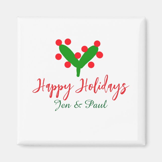 Happy Ferien grünes rotes Paar Name grünes Blatt Magnet (Vorne)