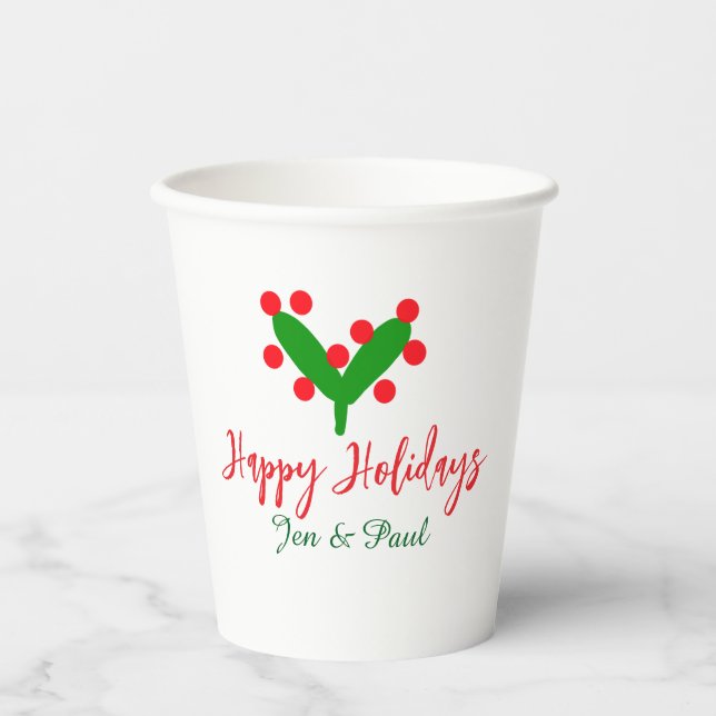 Happy Ferien grünes rotes Paar Name grünes Blatt Pappbecher (Vorderseite)