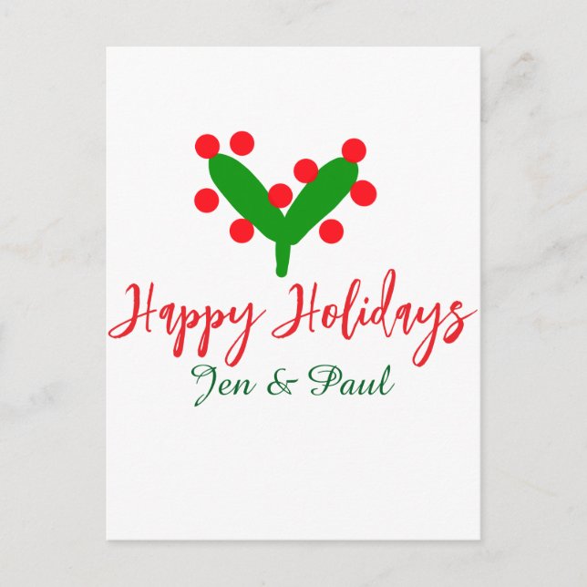 Happy Ferien grünes rotes Paar Name grünes Blatt Postkarte (Vorderseite)