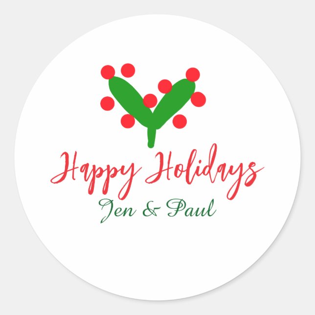 Happy Ferien grünes rotes Paar Name grünes Blatt Runder Aufkleber (Vorderseite)