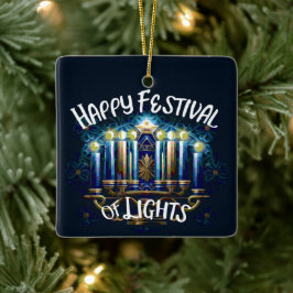 Happy Festival of Lights Hanukkah Menorah Keramikornament