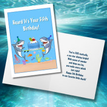 Happy Fifth Birthday Sharks mit Cake Card