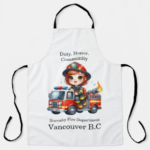 Happy Firefighter fährt roten LKW Schürze