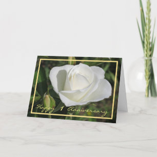Happy First Anniversary White Rose Elegant Cursive Karte