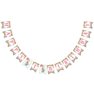 Happy First Birthday Banner, Flamingos Wimpelkette