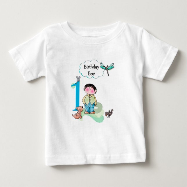 Happy First Birthday, Birthday Boy Jersey Baby T-shirt (Vorderseite)