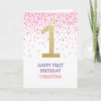 Happy First Birthday Girl Pink Confetti Gold Niedl
