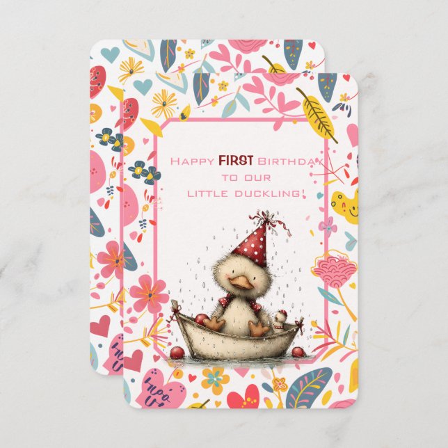 Happy First Birthday Our Little Duckling Einladung (Vorne/Hinten)