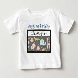 Happy First Birthday Safari Animals Muster Baby T-shirt