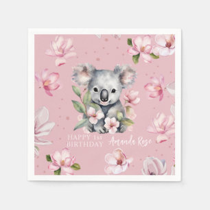 Happy First Birthday Watercolor Koala Serviette