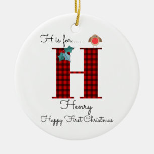 Happy first Christmas H lumberjack Rotkehlbaum Keramik Ornament