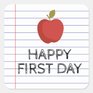 Happy First Day Back to School Teacher Apple Quadratischer Aufkleber