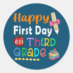 Happy First Day of School 3rd Grad Teacher Runder Aufkleber