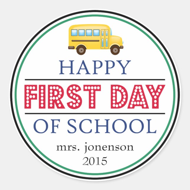 Happy First Day of School Bus Sticker (rot) (Vorderseite)