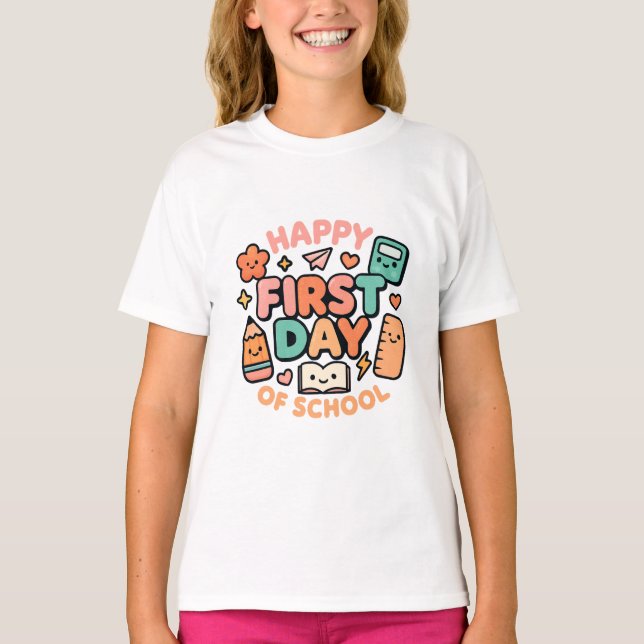 Happy First Day of School – Cute Kawaii Back to Sc T-Shirt (Vorderseite)
