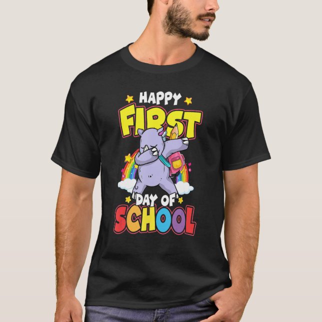 Happy First Day Of School Dabbing Rhino Back To Sc T-Shirt (Vorderseite)
