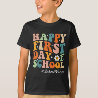 Happy First Day of School Nurse Groovy Retro zurüc T-Shirt