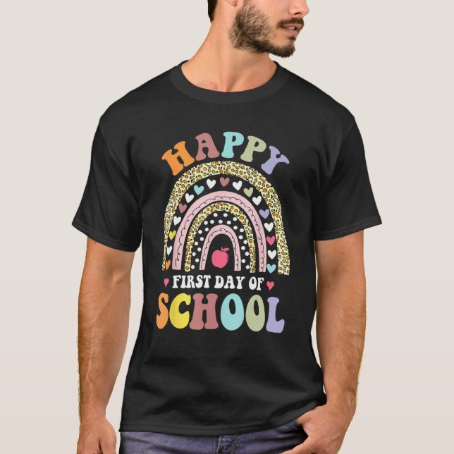 Happy First Day Of School Rainbow Leopard Teacher  T-Shirt (Vorderseite)