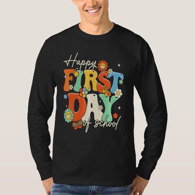 Happy First Day Of School Retro Groovy  Teacher St T-Shirt (Vorderseite)