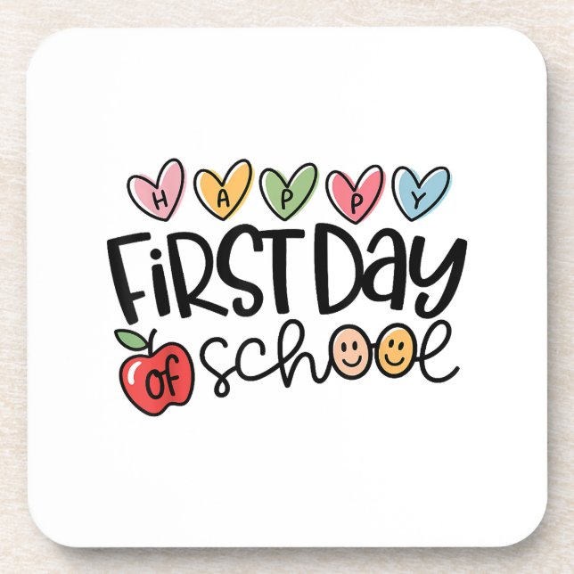 Happy First Day Of School Teacher Girl Kid Back To Getränkeuntersetzer (Vorderseite)