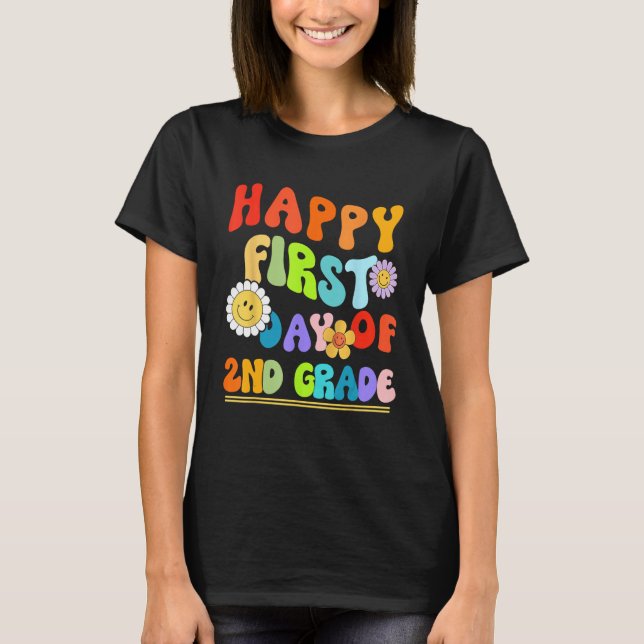 Happy First Day Of Second 2nd Grade Groovy Teacher T-Shirt (Vorderseite)