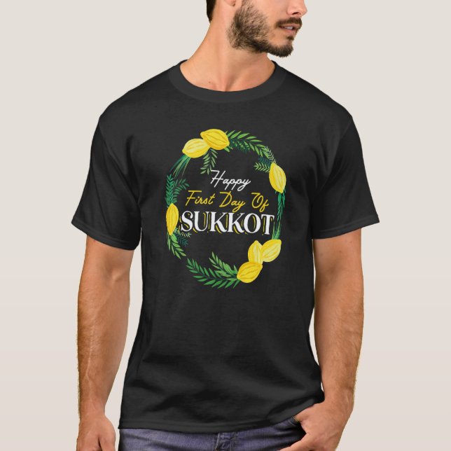 Happy First Day Of Sukkot Lulav Palm Tree Israelit T-Shirt (Vorderseite)