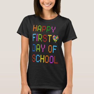 Happy First Day School Niedlich Block Gebäude zurü T-Shirt