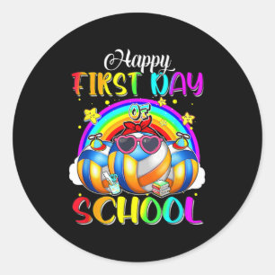 Happy First Day School Volleyball Rainbow Happy Runder Aufkleber