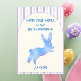 Happy First Easter Grandson Watercolor Blue Bunny  Feiertagskarte