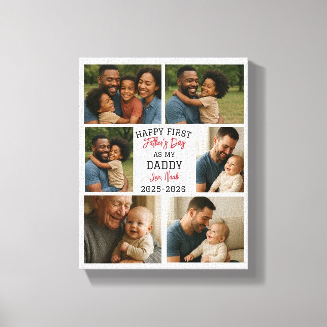 Happy First Father Day Personalized Photo Collage Leinwanddruck (Vorderseite)