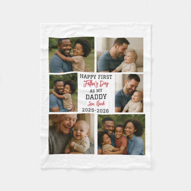 Happy First Father Day Photo Collage Fleecedecke (Vorderseite)