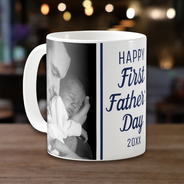 Happy First Father's Day 2 Photo Blue And White Kaffeetasse (Von Creator hochgeladen)