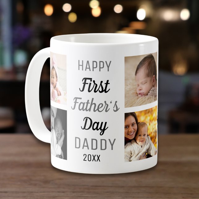 Happy First Father's Day Daddy 8 Photo Collage   Kaffeetasse (Von Creator hochgeladen)